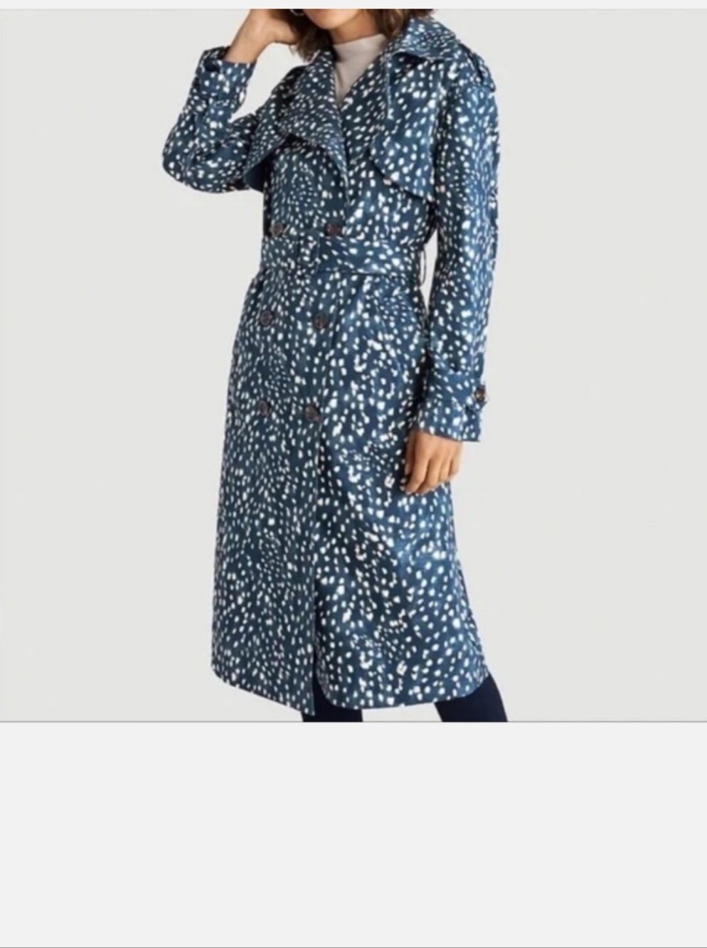 Like New Ann Taylor Blue Animal Print Trench Coat